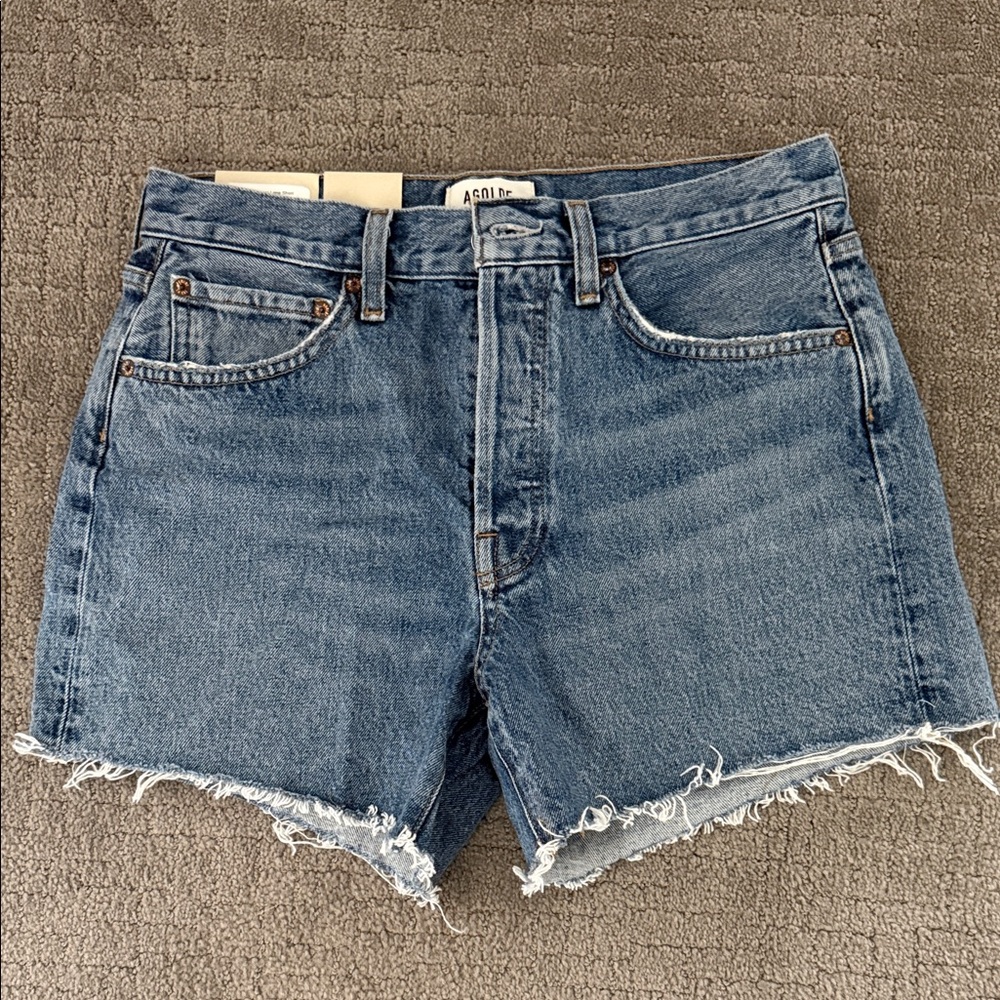 Agolde Blue High-Rise Cutoff Denim Shorts